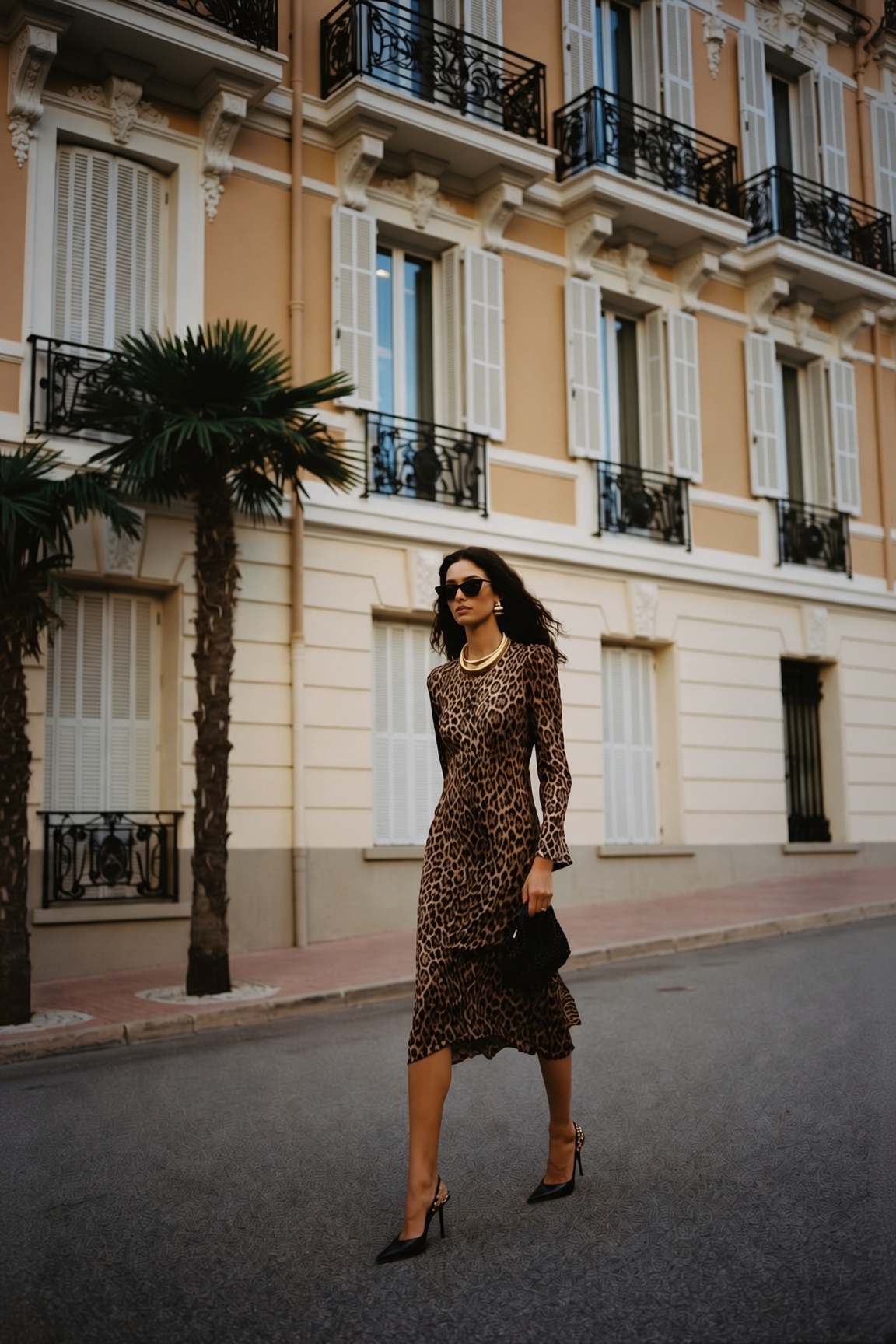 The Fall Animal — a leopard-print dress worn with black heels, the ESVRA styling edit on the fall 2026 animal print trend